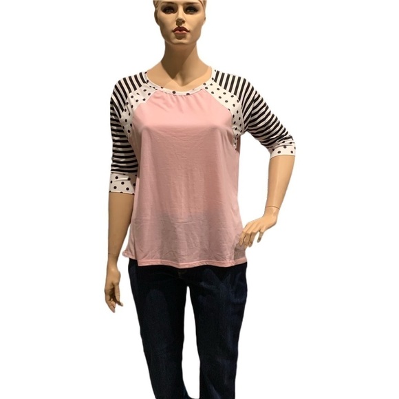 Zeagoo Raglan Sleeved Pullover Plus XXXL Pink with Black & White Stripes & Dots - Picture 9 of 9